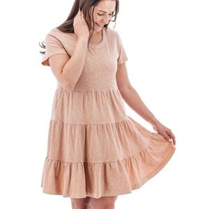 AVENTURA Women XS Dusty Pink Organic Cotton Tiered Midi Kenley Dress Cottagecore
